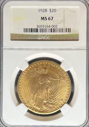 1928 $20 St Gaudens MS67 NGC