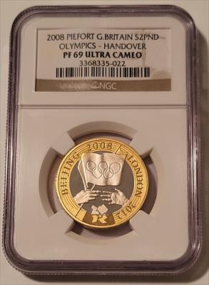 Great Britain 2008 Silver 2 Pounds Piefort Olympics - Handover PF69 UC NGC Low Mintage