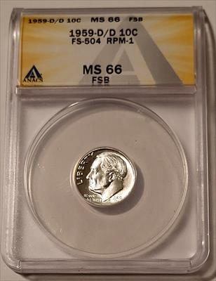 1959 D/D Roosevelt Dime RPM -1 FS-504 MS66 FB ANACS