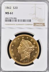 1862 $20 Liberty MS61 NGC