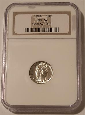 1944 Mercury Dime MS67 NGC Blast White