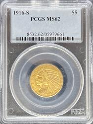 1916-S $5 Indian MS62 PCGS