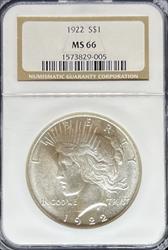 1922 Peace Dollar MS66 NGC