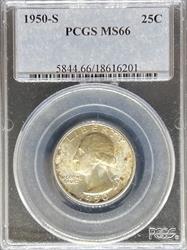 1950-S Washington Quarter MS66 PCGS