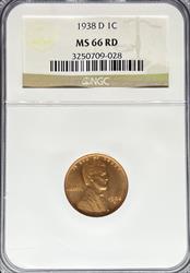 1938-D Lincoln Cent MS66RD NGC