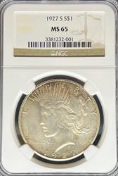 1927-S Peace Dollar MS65 NGC