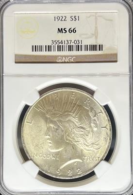 1922 Peace Dollar MS66 NGC