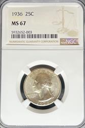 1936 Washington Quarter MS67 NGC