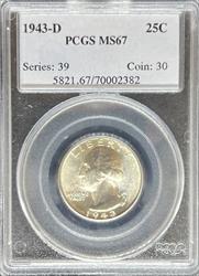 1943-D Washington Quarter MS67 PCGS