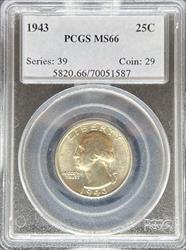 1943 Washington Quarter MS66 PCGS