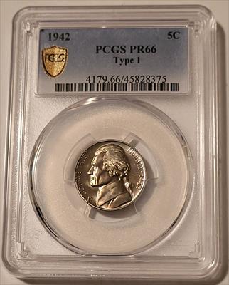 1942 Jefferson Nickel Type 1 PR66 PCGS GSH Light Patina Low Proof Mintage