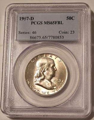 1957 D Franklin Half Dollar MS65 FBL PCGS