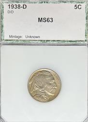 1938-D/D Buffalo Nickel MS63 PCI