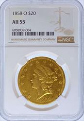 1858-O $20 Liberty AU55 NGC