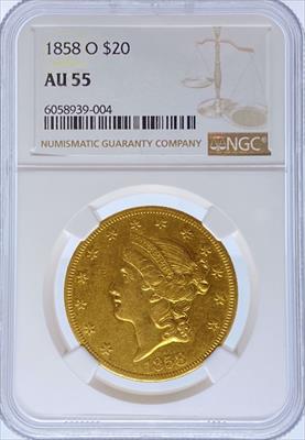 1858-O $20 Liberty AU55 NGC