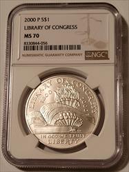 2000 P Library of Congress Commemorative Silver Dollar MS70 NGC
