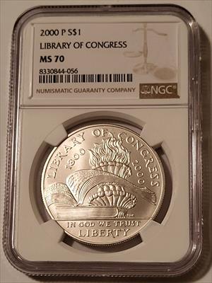 2000 P Library of Congress Commemorative Silver Dollar MS70 NGC