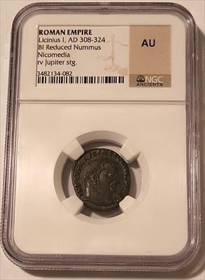 Roman Empire Licinius I AD 308-324 BI Reduced Nummus Nicomedia rv Jupiter AU NGC