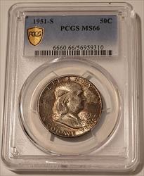 1951 S Franklin Half Dollar MS66 PCGS GSH Toned