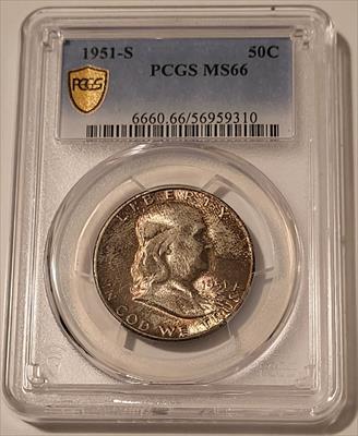 1951 S Franklin Half Dollar MS66 PCGS GSH Toned