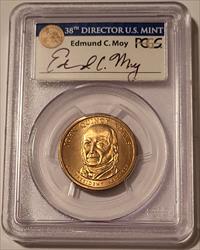 2008 John Q Adams Presidential Dollar SF Missing Edge Lettering Error SP66 PCGS Moy Signed