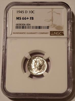 1945 D Mercury Dime MS66+ FB NGC