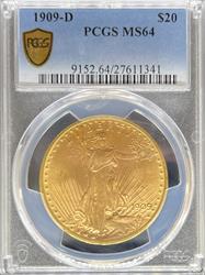 1909-D $20 St Gaudens MS64 PCGS