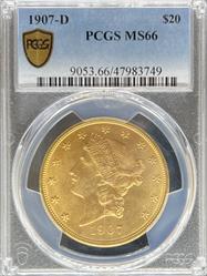 1907-D $20 Liberty MS66 PCGS