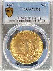 1920 $20 St Gaudens MS64 PCGS
