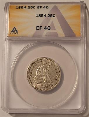 1854 Seated Liberty Quarter XF40 ANACS