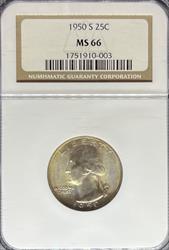 1950-S Washington Quarter MS66 NGC
