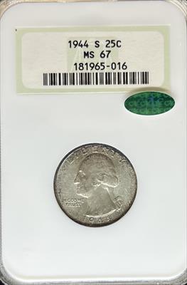 1944-S Washington Quarter MS67 NGC CAC