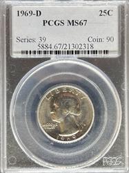1969-D Washington Quarter MS67 PCGS