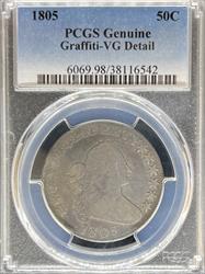 1805 Draped Bust Half Dollar VG Details PCGS