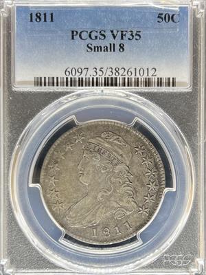1811 Capped Bust Half Dollar CF35 PCGS Small 8 VF35