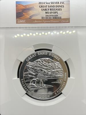 2014 5oz America the Beautiful Great Sand Dunes MS69DPL NGC Early Release SP69DPL
