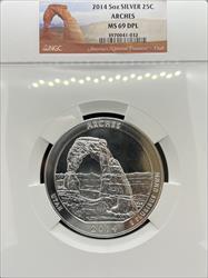 2014 5oz America the Beautiful Arches MS69DPL NGC