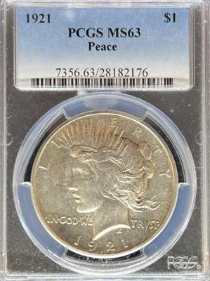 1921 Peace Dollar MS63 PCGS
