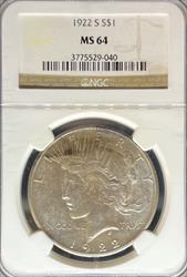 1922-S Peace Dollar MS64 NGC