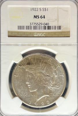 1922-S Peace Dollar MS64 NGC