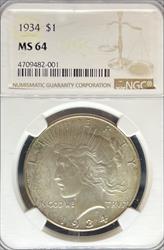 1934 Peace Dollar MS64 NGC