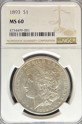 1893 Morgan Dollar MS60 NGC