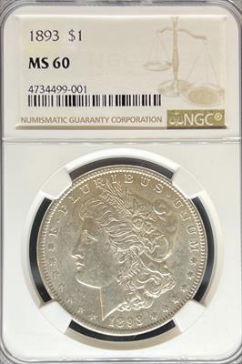 1893 Morgan Dollar MS60 NGC