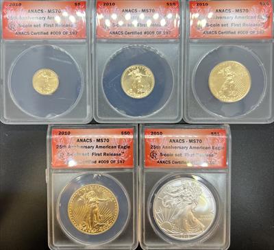 2010 5pc American Eagle Set MS70 ANACS First Release