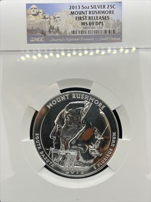 2013 5oz America the Beautiful Mount Rushmore MS69DPL NGC First Release