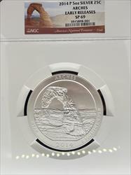 2014 5oz America the Beautiful Arches SP69 NGC Early Release
