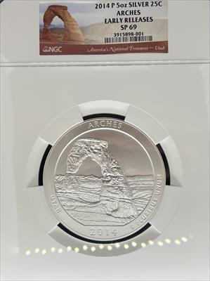 2014 5oz America the Beautiful Arches SP69 NGC Early Release