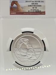 2014 5oz America the Beautiful Arches SP70 NGC Early Release
