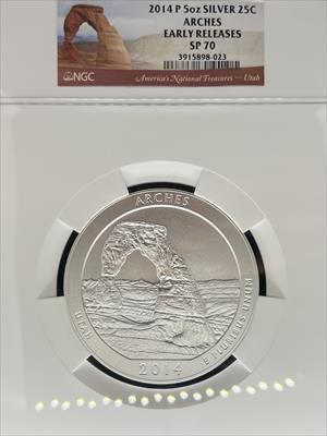 2014 5oz America the Beautiful Arches SP70 NGC Early Release