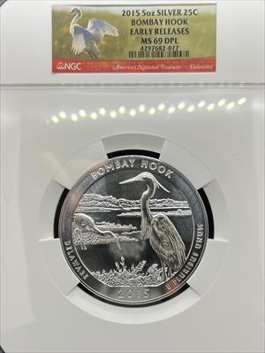 2015 5oz America the Beautiful Bombay Hook MS69DPL NGC Early Release